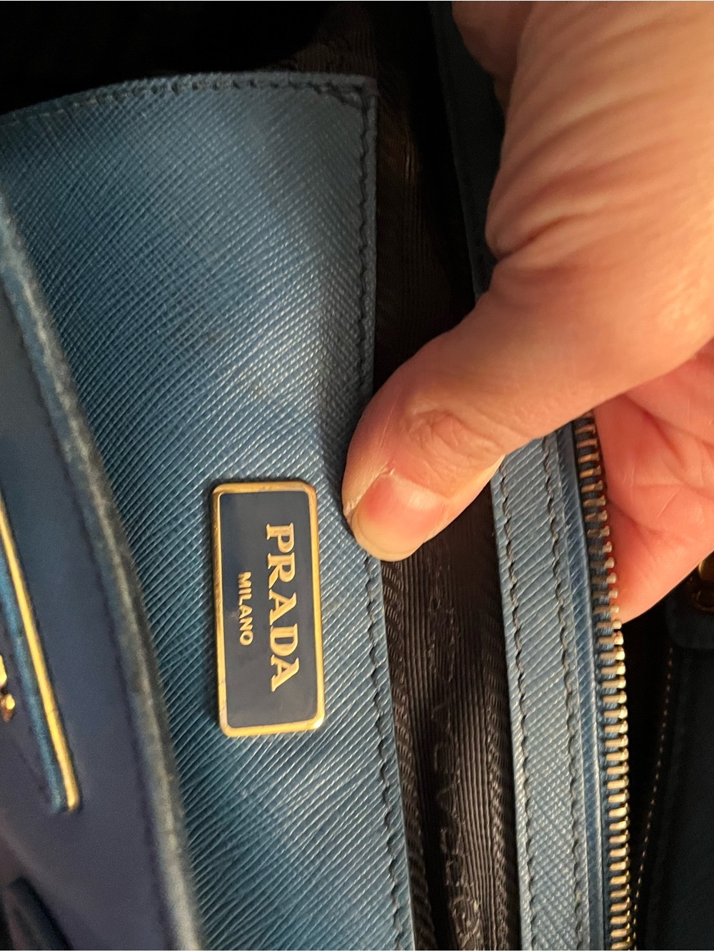 Prada Saffiano Leather Tote Bag in Blue 2 tone - Picture 4 of 10